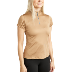 Montar MoElaine dames trainings-T-shirt met korte mouwen en laser uitgesneden logo Latté Bruin