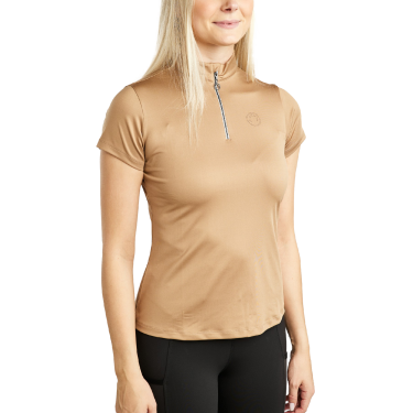 Montar MoElaine dames trainings-T-shirt met korte mouwen en laser uitgesneden logo Latté Bruin