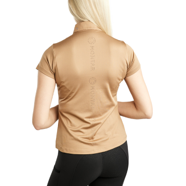 Montar MoElaine dames trainings-T-shirt met korte mouwen en laser uitgesneden logo Latté Bruin