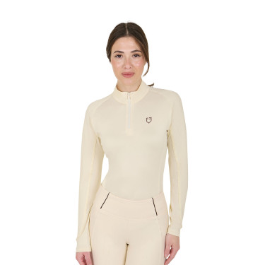 Base layer ajusté manches longues femme en tissu technique Equestro Blanc antique / marron