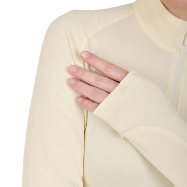 Base layer ajusté manches longues femme en tissu technique Equestro Blanc antique / marron