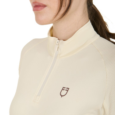 Base layer ajusté manches longues femme en tissu technique Equestro Blanc antique / marron