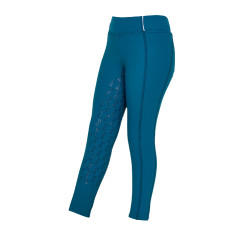 Legging fille cintré avec grip et logo Equestro Bleu corail