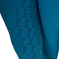 Legging fille cintré avec grip et logo Equestro Bleu corail