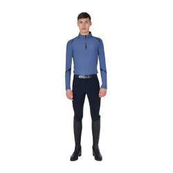 Polo d'entraînement manches longues pour homme coupe ajustée Equestro Bering sea Bleu