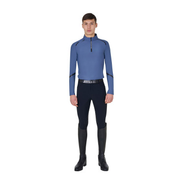 Polo d'entraînement manches longues pour homme coupe ajustée Equestro Bering sea Bleu