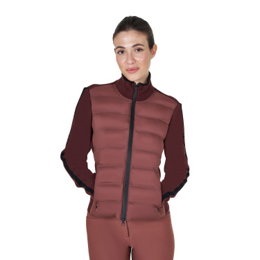 Veste Equestro femme en nylon et tricot avec fermeture éclair Marron