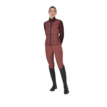 Veste Equestro femme en nylon et tricot avec fermeture éclair Marron
