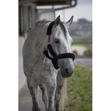 Norton halster Full synthetische schapenvacht Fuchsia / zwart Roze