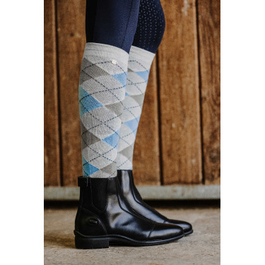 Chaussettes Equithème Argyle femme Gris clair / bleu ciel Chaussettes Equithème Argyle femme Gris clair / bleu ciel