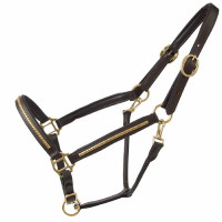 Leren halster clincher T van T Donker Havana / geel Bruin