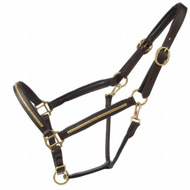 Licol cuir clincher T de T Havane foncé / jaune Marron