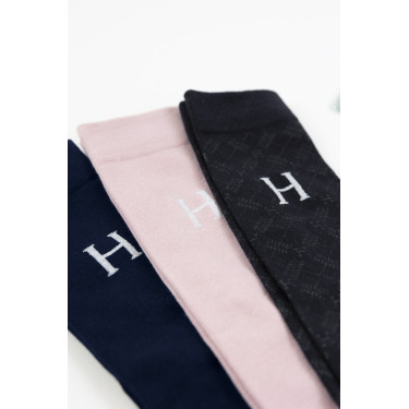 Chaussettes Harcour Aiko par 3 Marine / rose clair / tartan Chaussettes Harcour Aiko par 3 Marine / rose clair / tartan