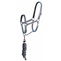 Synthetisch halster met voering + gevlochten Amerikaanse lijn T de T Grijs / zwart Synthetisch halster met voering + gevlochten Amerikaanse lijn T de T Grijs / zwart