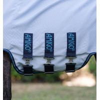 Couverture Horseware avec cou indéchirable Amigo pour mini Craie / marine / rose Blanc