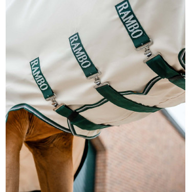 Volledige deken Horseware Rambo Hoody 0g Krijt / jachtgroen / zilver Wit Volledige deken Horseware Rambo Hoody 0g Krijt / jachtgroen / zilver Wit