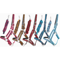 Licol doublé caoutchouc avec longe T de T Marine / corail Licol doublé caoutchouc avec longe T de T Marine / corail