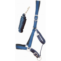 Satijnen halster met voering en ronde lijn T de T Marineblauw Satijnen halster met voering en ronde lijn T de T Marineblauw