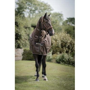 Couverture Bucas Irish Turnout 300g avec couvre cou Espresso Marron Couverture Bucas Irish Turnout 300g avec couvre cou Espresso Marron