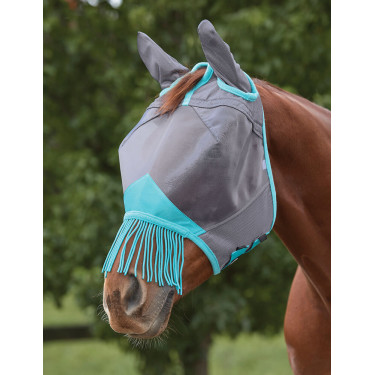 Masque anti-mouches Weatherbeeta ComFiTec Deluxe Mesh oreilles et franges Gris / turquoise Masque anti-mouches Weatherbeeta ComFiTec Deluxe Mesh oreilles et franges Gris / turquoise
