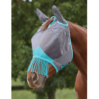 Weatherbeeta ComFiTec Deluxe Mesh vliegenmasker met oren en franjes Grijs / turquoise