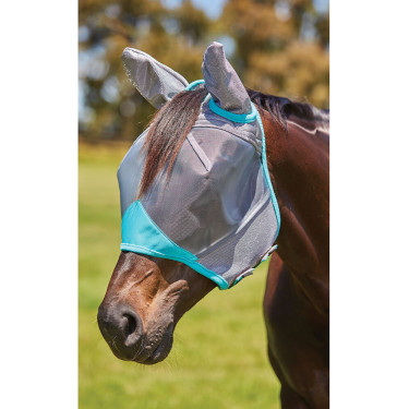 Weatherbeeta ComFiTec Deluxe Fijnmazig Vliegenmasker met oren Grijs / turquoise