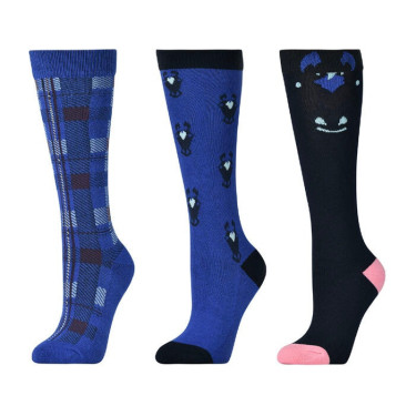 Chaussettes Dublin enfant par 3 Poney peekaboo bleuet Chaussettes Dublin enfant par 3 Poney peekaboo bleuet