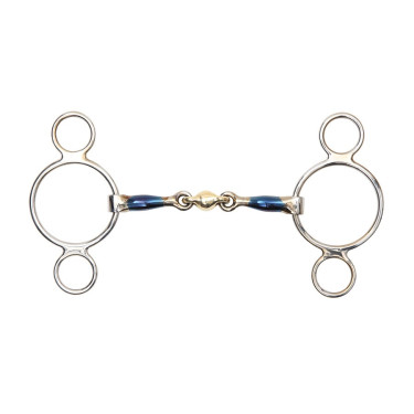Mors cheval 2 anneaux cuivre bleu Shires - Matériel d'équitation