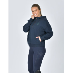 Dublin fleece-trui met capuchon, dames, 1/4-rits Marine Marineblauw