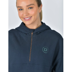 Dublin fleece-trui met capuchon, dames, 1/4-rits Marine Marineblauw