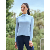 Dublin dames ademend paardrijshirt met lange mouwen Blauwe nevel Dublin dames ademend paardrijshirt met lange mouwen Blauwe nevel