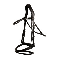 Dy'on hoofdstel met gecombineerde, middelhoge neusriem van soepel leer Zwart