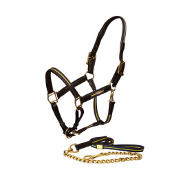 Licol et longe en cuir Equestrian Stockholm chain Nation suédoise Bleu marine