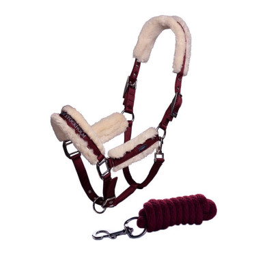 Halster en leadrope Equestrian Stockholm met bont Bordeaux Halster en leadrope Equestrian Stockholm met bont Bordeaux