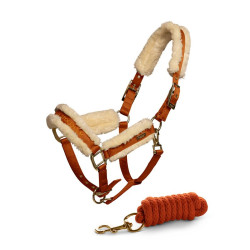 Licol et longe Equestrian Stockholm avec fourrure Bronze or