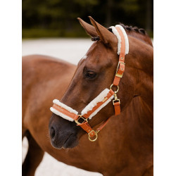Halster en leadrope Equestrian Stockholm met bont Brons goud