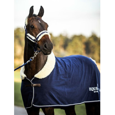 Halster en leadrope Equestrian Stockholm met bont Marine Marineblauw