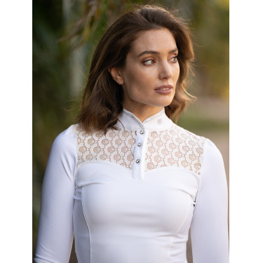 Polo de concours Equestrian Stockholm Cristal Champion femme manches longues Blanc perfection Polo de concours Equestrian Stockholm Cristal Champion femme manches longues Blanc perfection