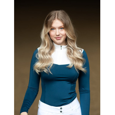 Polo de concours Equestrian Stockholm Light Breeze femme manches longues Prairie bleu