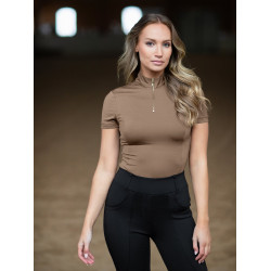 UV-beschermende polo Equestrian Stockholm dames met korte mouwen Champagne Beige