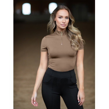 UV-beschermende polo Equestrian Stockholm dames met korte mouwen Champagne Beige