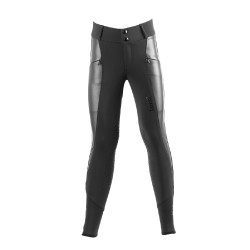 Pantalon d'équitation fille Tattini Verbena inserts en cuir écologique Noir
