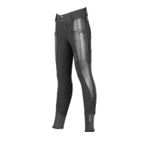 Pantalon d'équitation fille Tattini Verbena inserts en cuir écologique Noir
