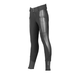 Pantalon d'équitation fille Tattini Verbena inserts en cuir écologique Noir