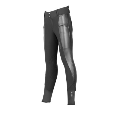 Pantalon d'équitation fille Tattini Verbena inserts en cuir écologique Noir