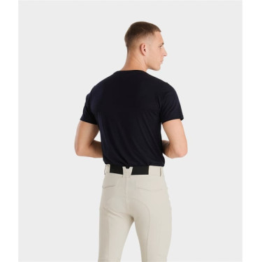 Heren Merinowollen Horse Pilot rij-T-shirt Donkere nacht Zwart