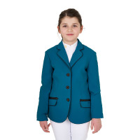 Veste de concours Equestro fille en tissu technique Bleu coral Veste de concours Equestro fille en tissu technique Bleu coral