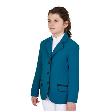 Veste de concours Equestro fille en tissu technique Bleu coral
