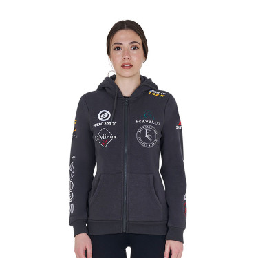 Sweat à capuche femme avec multi-logo nouveau Equestro Asphalte Gris