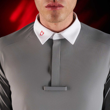 Polo de concours homme Equestro Ridertechnology à manches longues et boutons Oiseau moqueur Gris Polo de concours homme Equestro Ridertechnology à manches longues et boutons Oiseau moqueur Gris